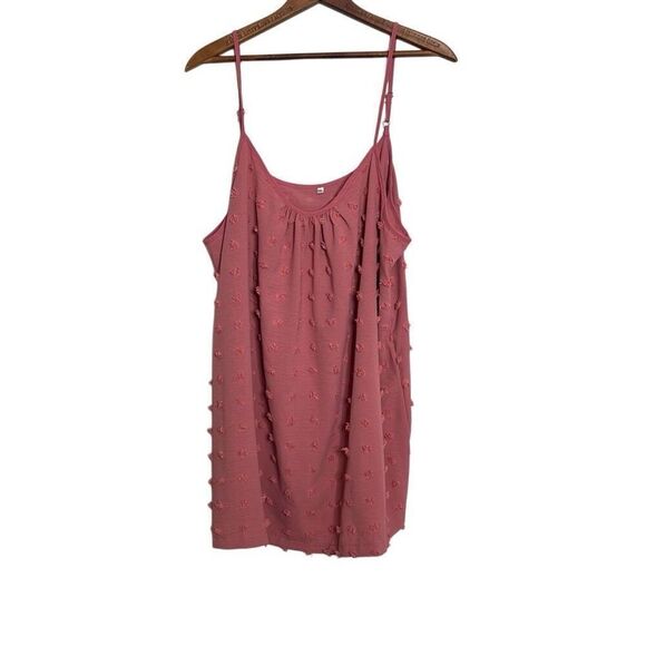Swiss Dot Adjustable Spaghetti Straps Pleated Scoop Neck Cami Top Pink Size 3XL - Picture 1 of 9